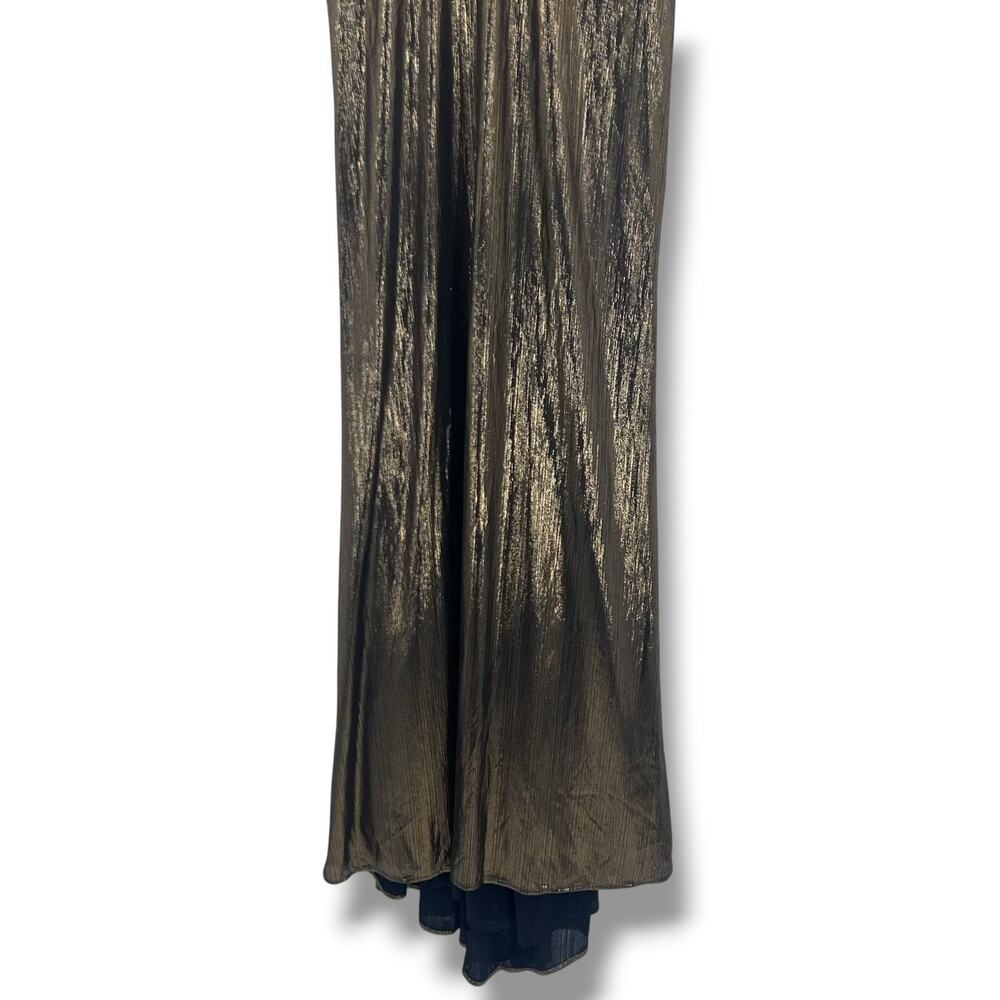 NWT Ieena Mac Duggal 26408 Bronze Metallic Faux Wrap Maxi Gown Dress Size 6 - Picture 5 of 11